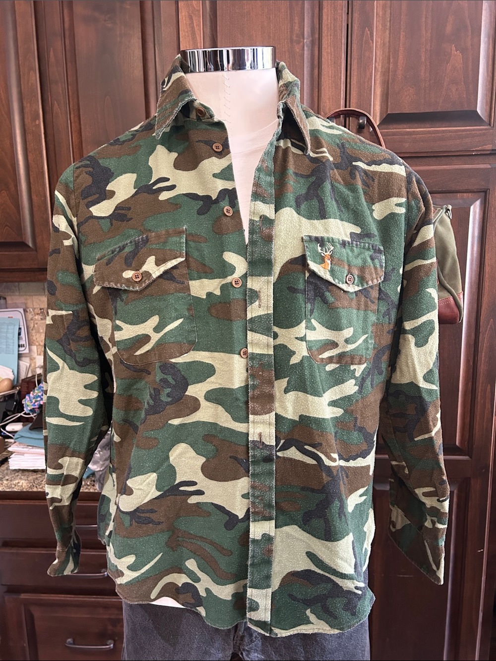 80’s Cave Creek Sz XL Green Camo Chamois Utility Shirt Jacket - Deer Logo